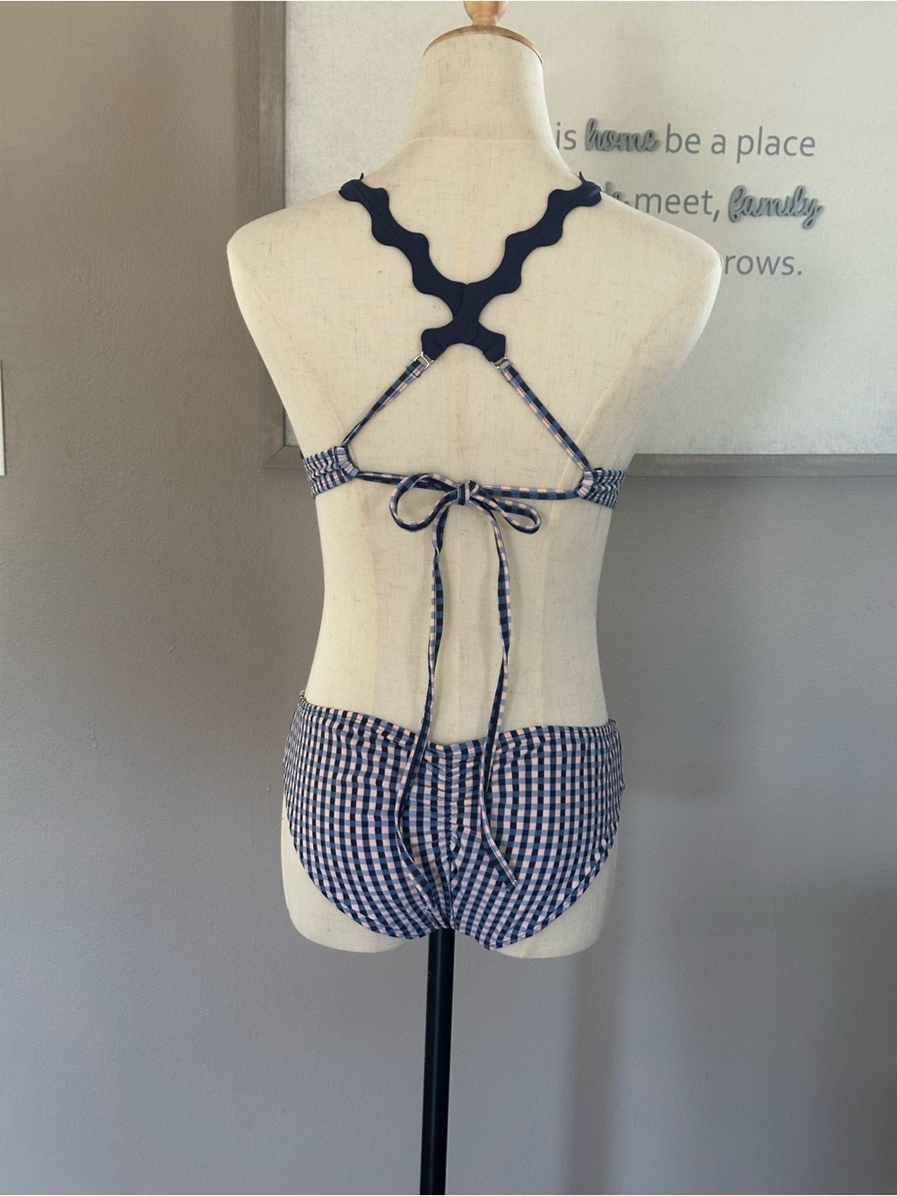 Xhilaration Navy and White Gingham Bikini with Scallop Trim - Picture 6 of 11